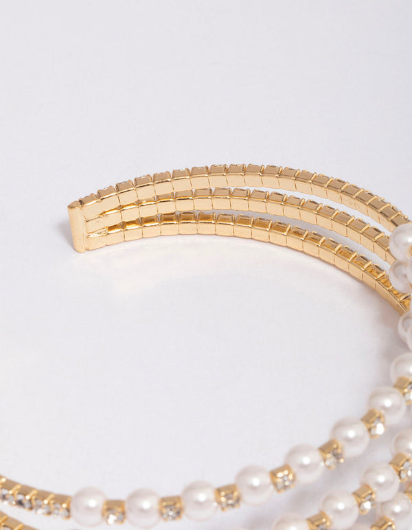 Gold Plated Triangular Cubic Zirconia Pearl Wrist Cuff