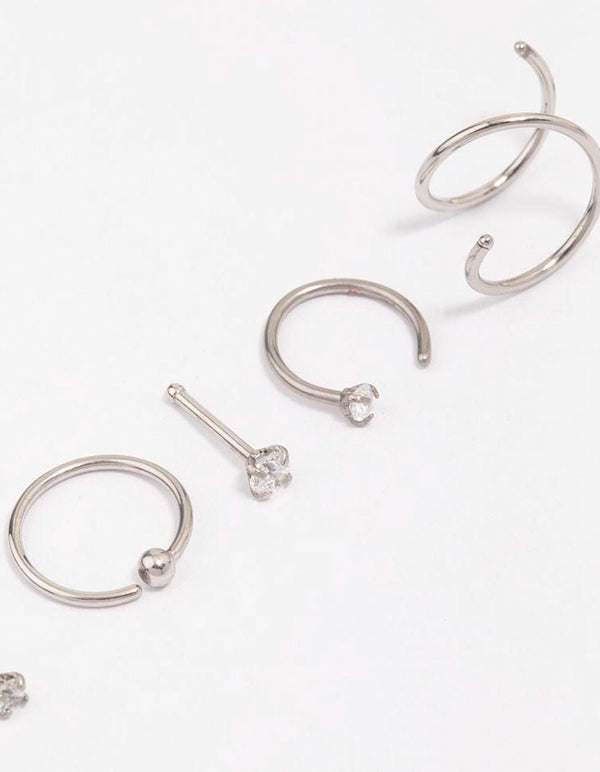 Surgical Steel Twisted Cubic Zirconia Nose Piercing 6-Pack