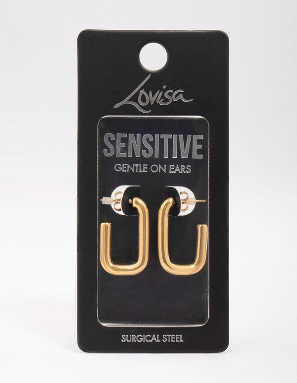 Gold Plated Surgical Steel Open Rectangular Hoop Earrings