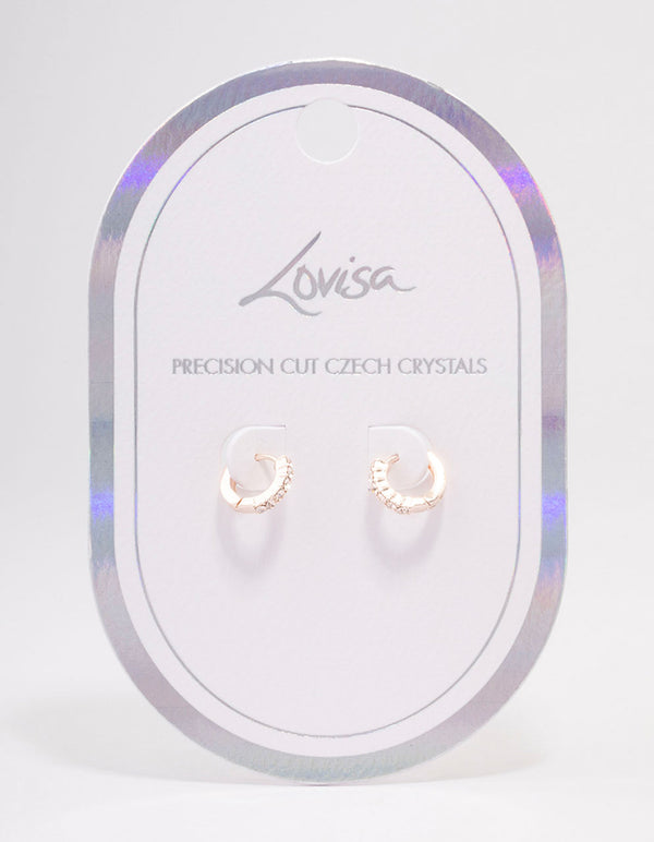 Rose Gold Crystal Huggie Hoop Earrings