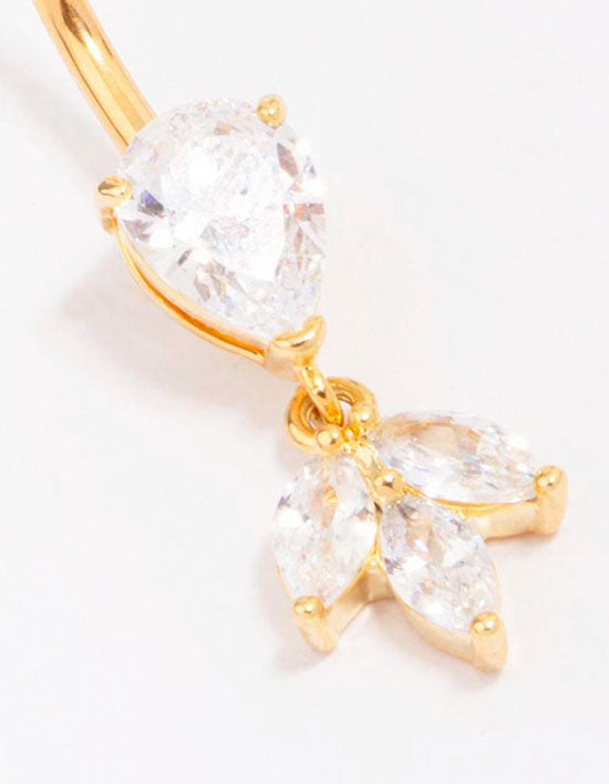 Gold Plated Titanium Cubic Zirconia Marquise Belly Piercing