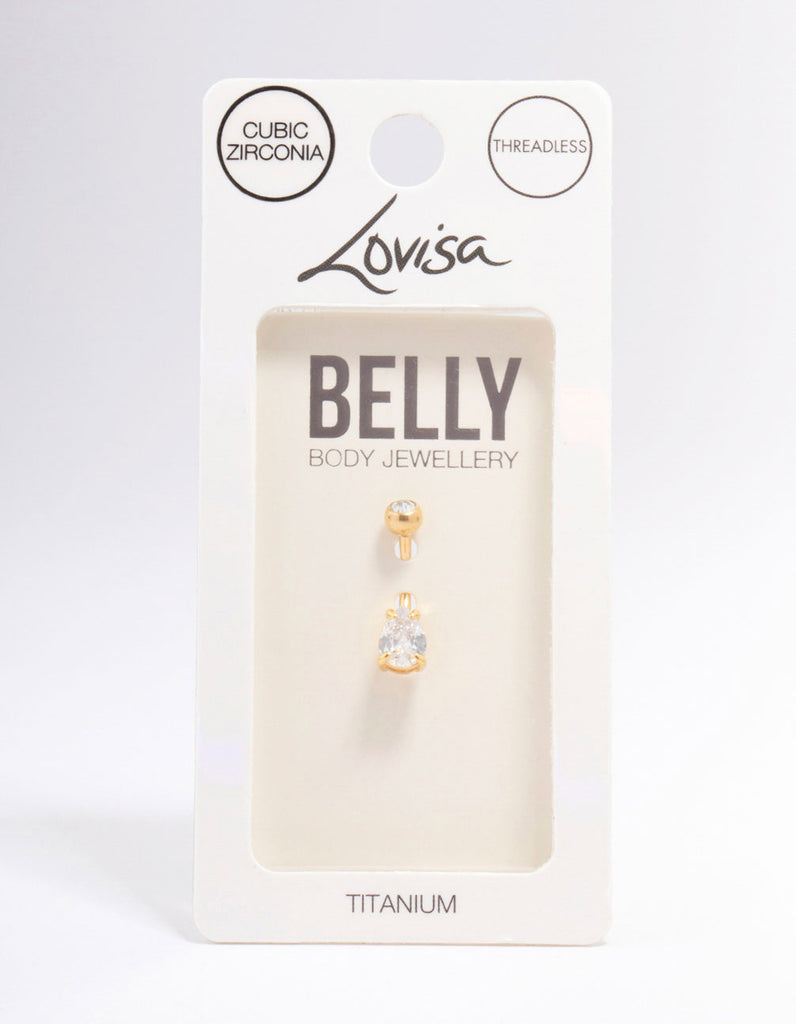 Gold Plated Titanium Cubic Zirconia Bezel Belly Piercing Lovisa