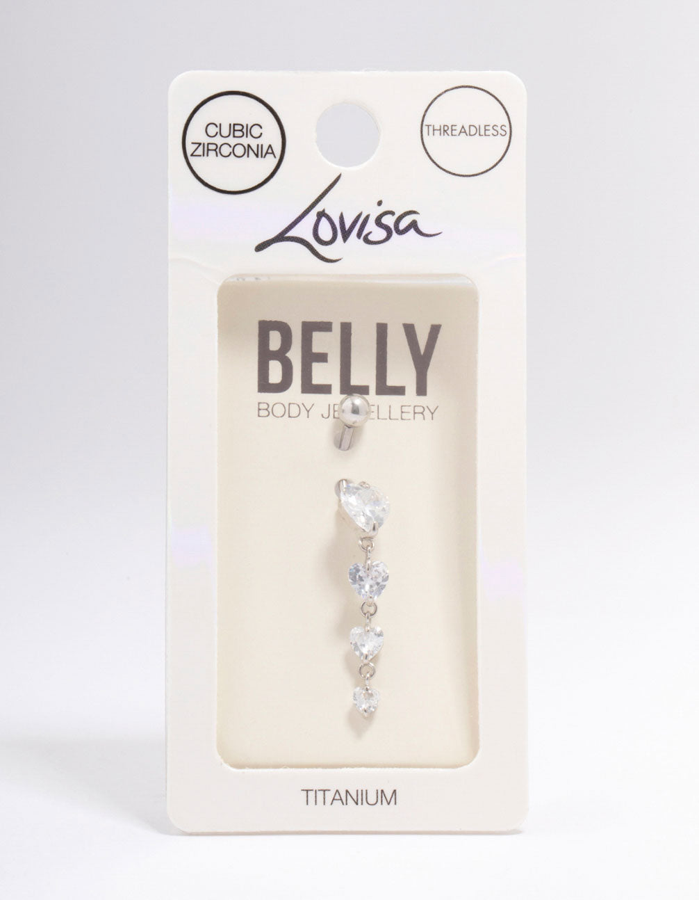 Titanium Cubic Zirconia Heart Belly Piercing