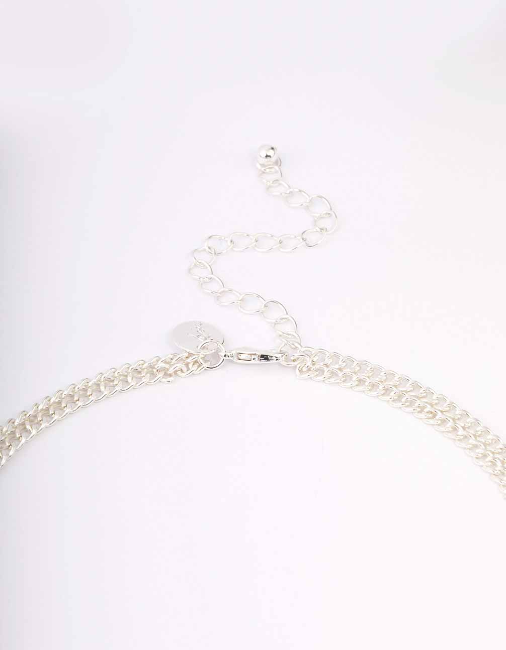 Silver Oval Long Chain Necklace