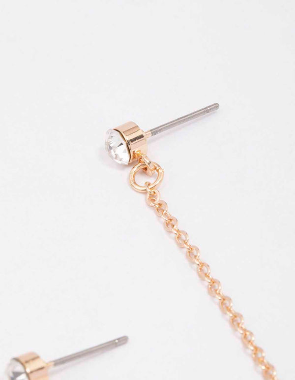 Gold Diamante Pearl Chain Drop Earrings