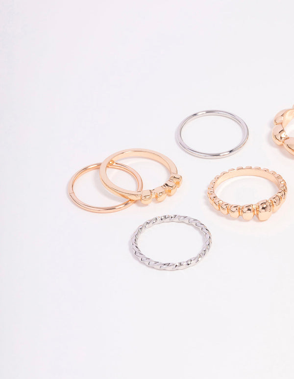 Gold & Silver Textured Dainty Ring 9-Pack