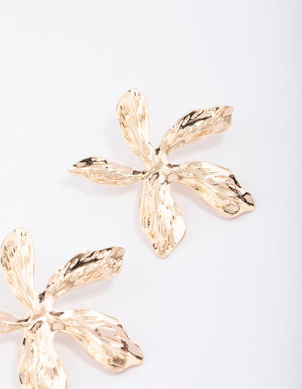 Gold Large Flower Stud Earrings