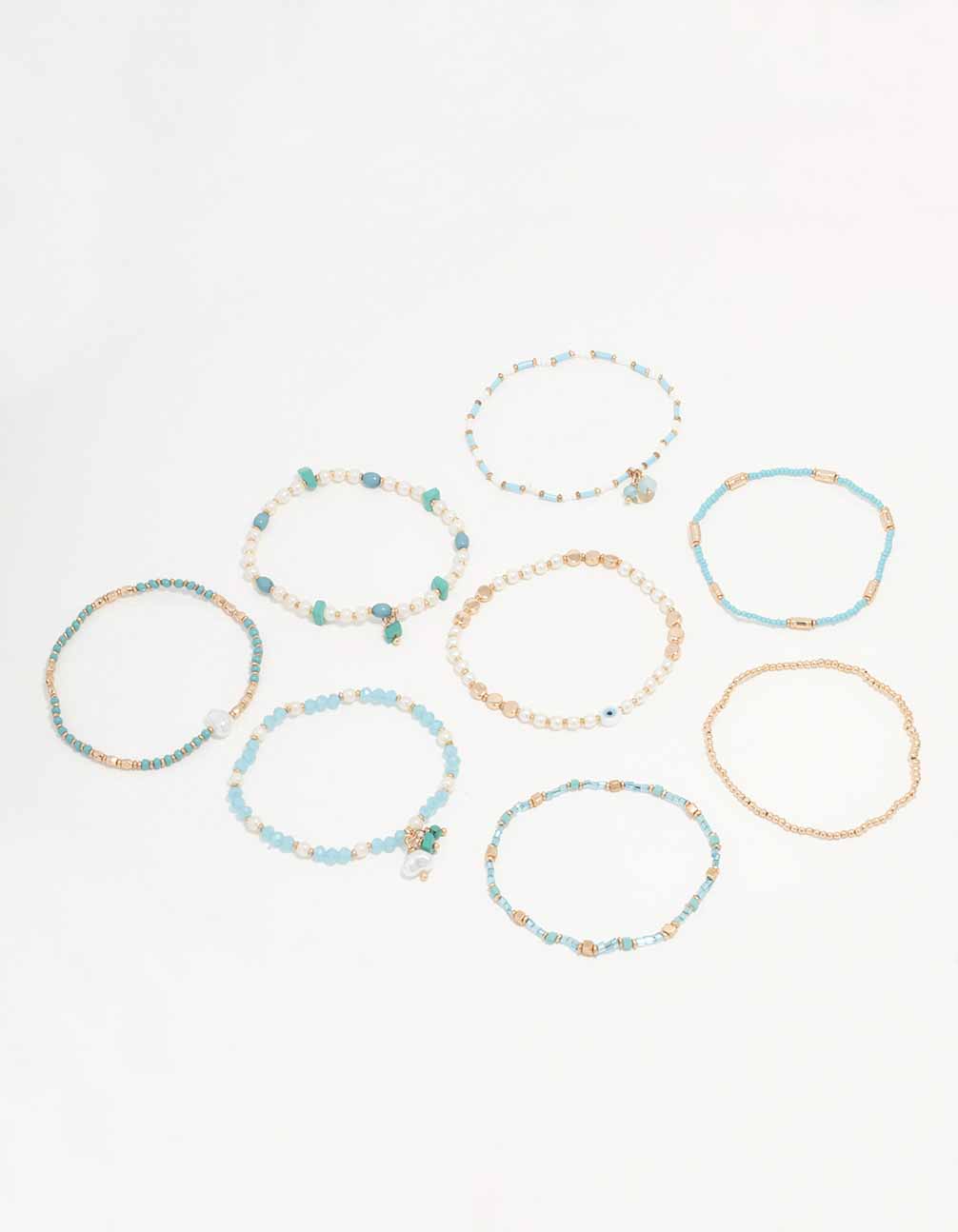 Gold Mixed Facet Pearly Beaded Stretch Bracelet Pack