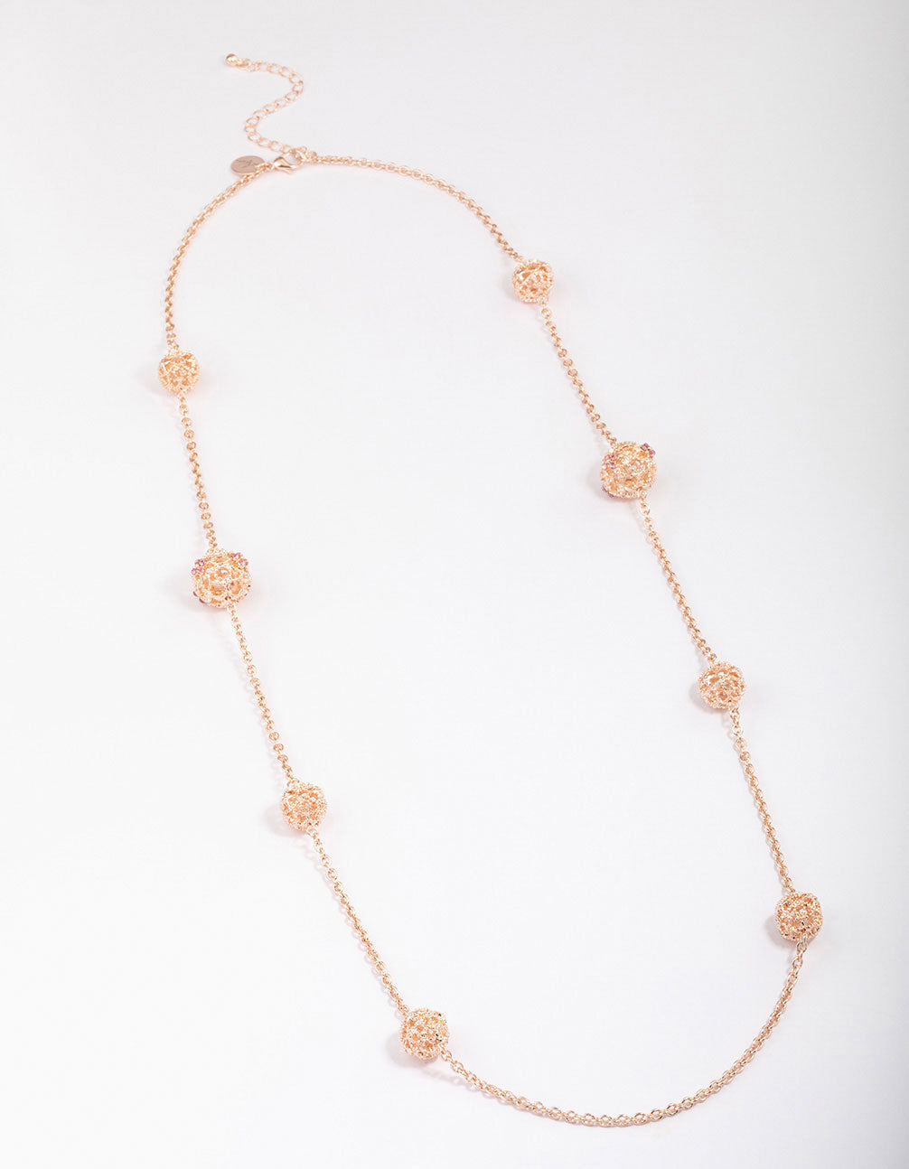 Rose Gold Decorative Diamante Long Necklace