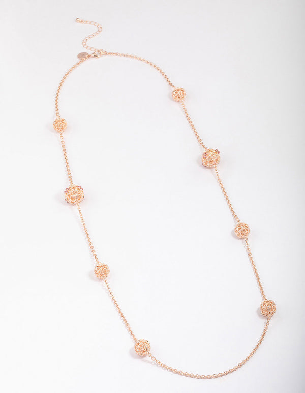 Rose Gold Decorative Diamante Long Necklace