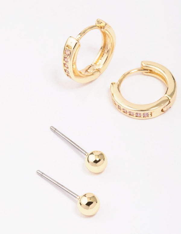 Gold Plated Brass Cubic Zirconia Marquise Earring 3-Pack