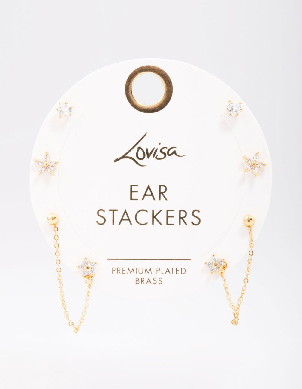 Gold Plated Brass Heart & Flower Chain Earring 4-Pack