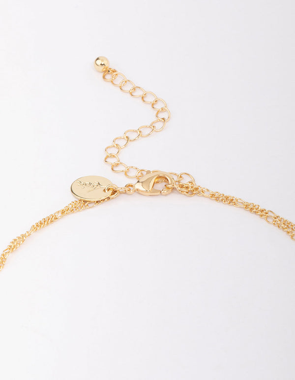 Gold Plated Brass Double Cubic Zirconia Droplet Layered Necklace