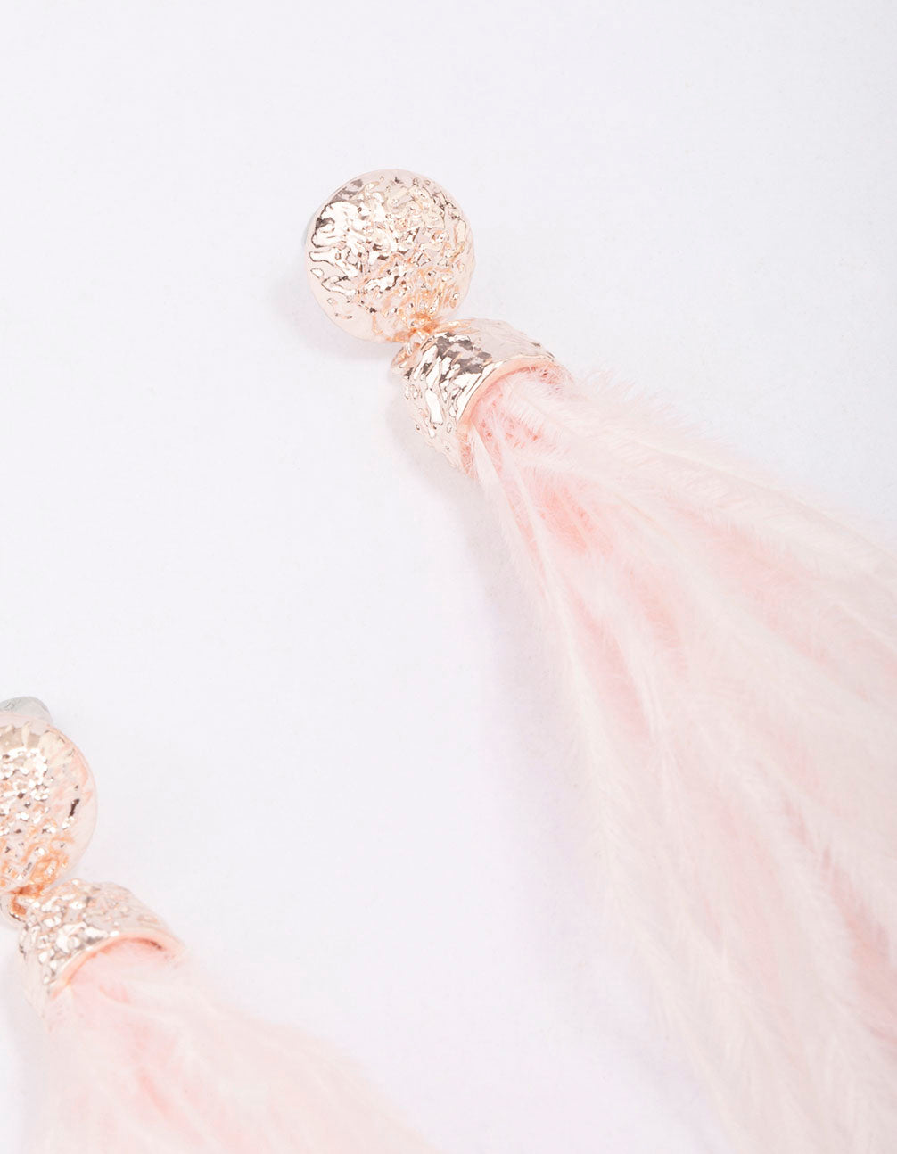 Rose Gold Textured Feather Drop Earrings