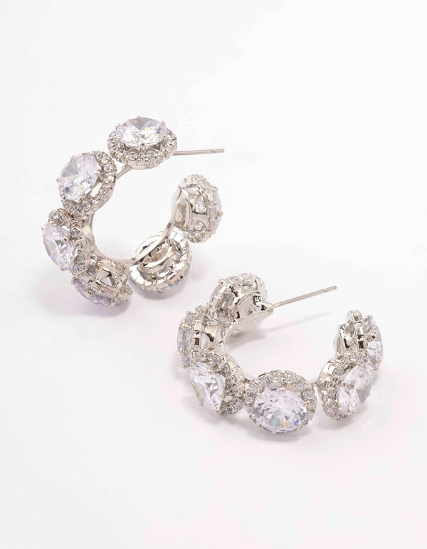 Silver Round Cubic Zirconia Small Hoop Earrings