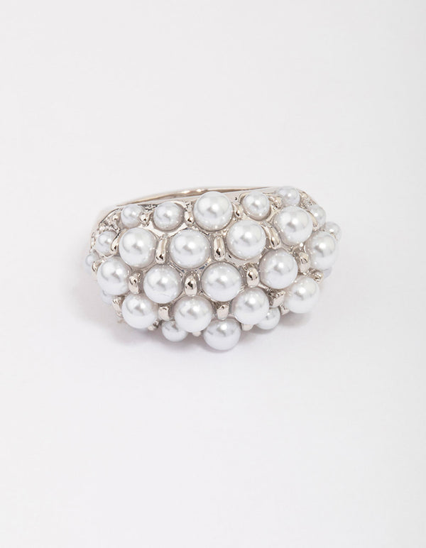 Silver Dome Pearl Cocktail Ring