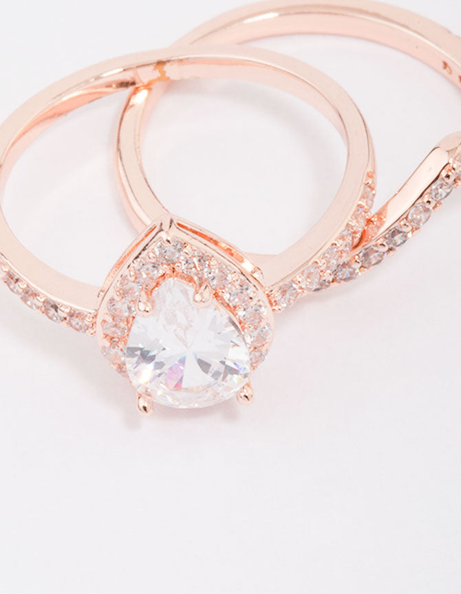 Elegant rose gold crowned pear diamante ring featuring stone cut design close up view