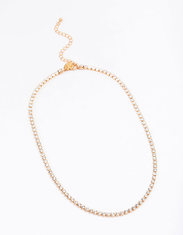 Waterproof Gold Plated Stainless Steel Cubic Zirconia Tennis Necklace