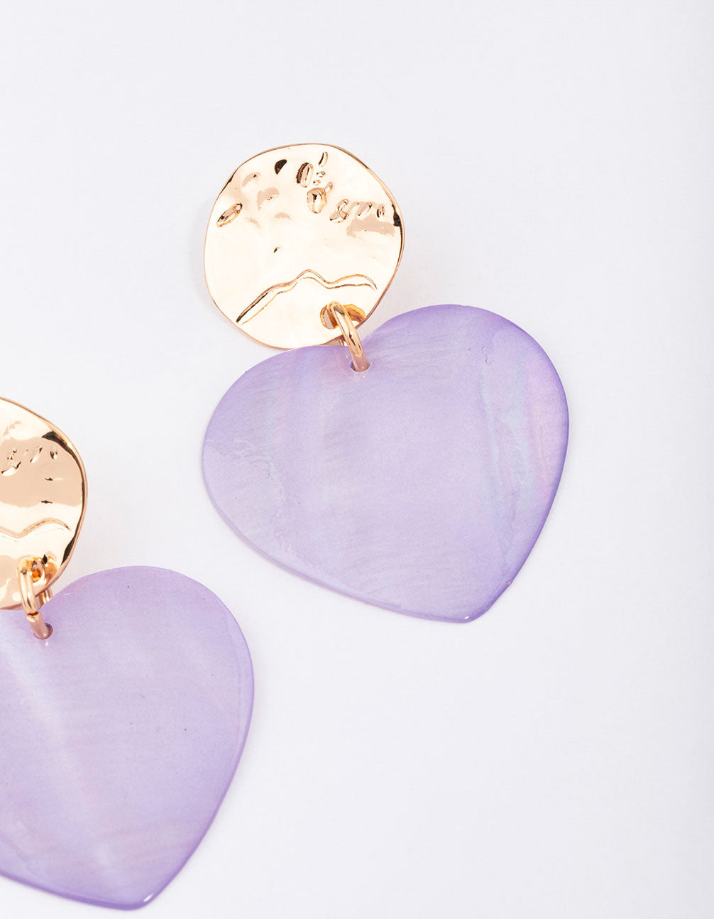 Gold & Lilac Genuine Shell Iridescent Heart Drop Earrings