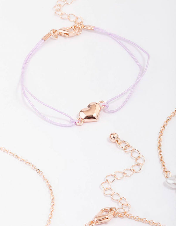 Rose Gold Puffy Heart Bracelet 4-Pack