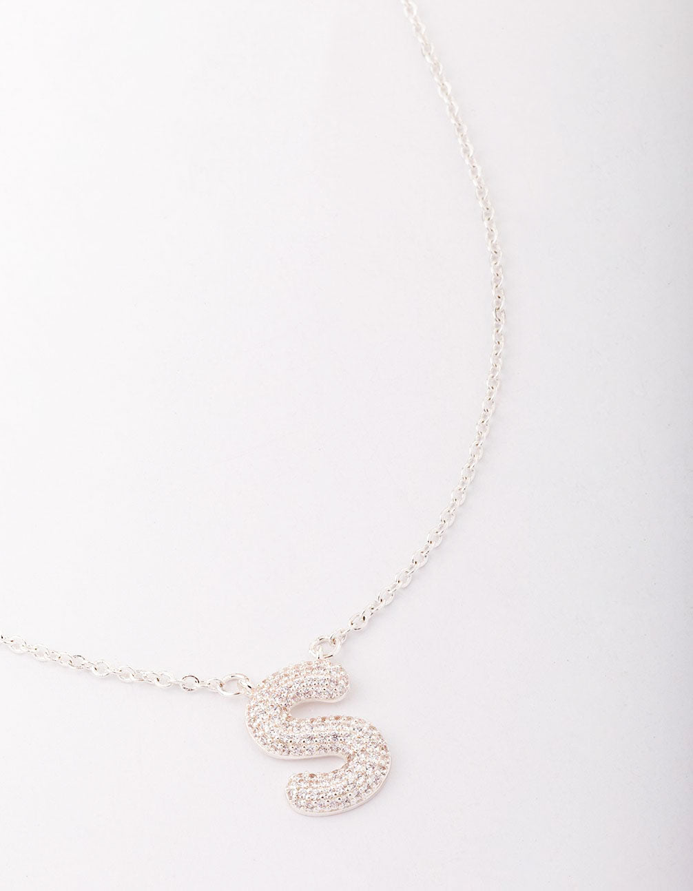 Letter S Silver Plated Brass Pave Pendant Initial Necklace
