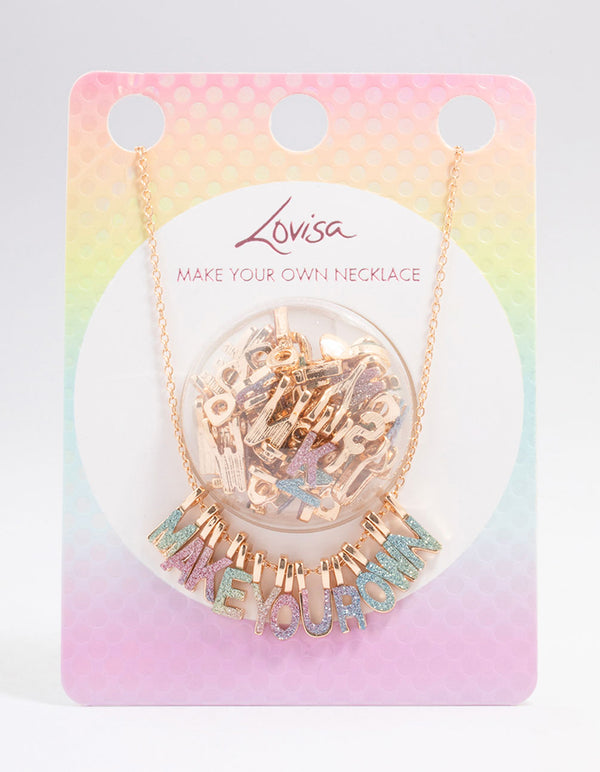 Kids Gold Make Your Own DIY Rainbow Glitter Charm Necklace Kit