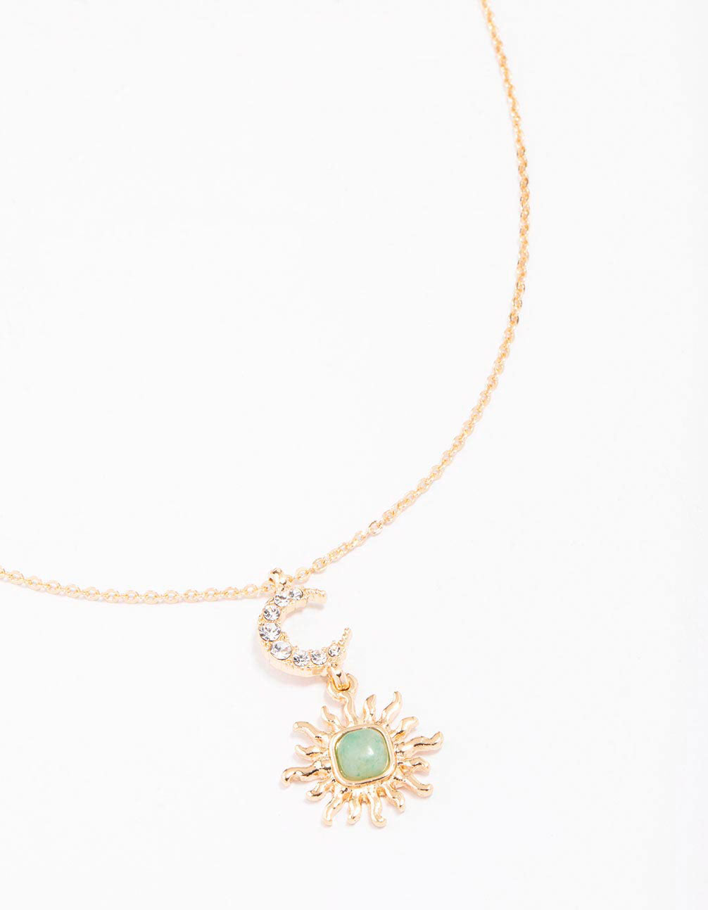 Gold Moon & Sun Semi-Precious Pendant Necklace