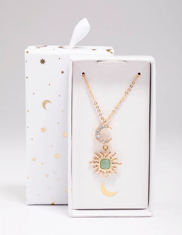 Gold Moon & Sun Semi-Precious Pendant Necklace
