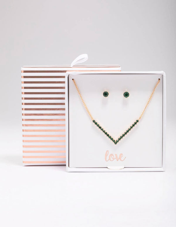Gold Cubic Zirconia V-Shaped Jewellery Set