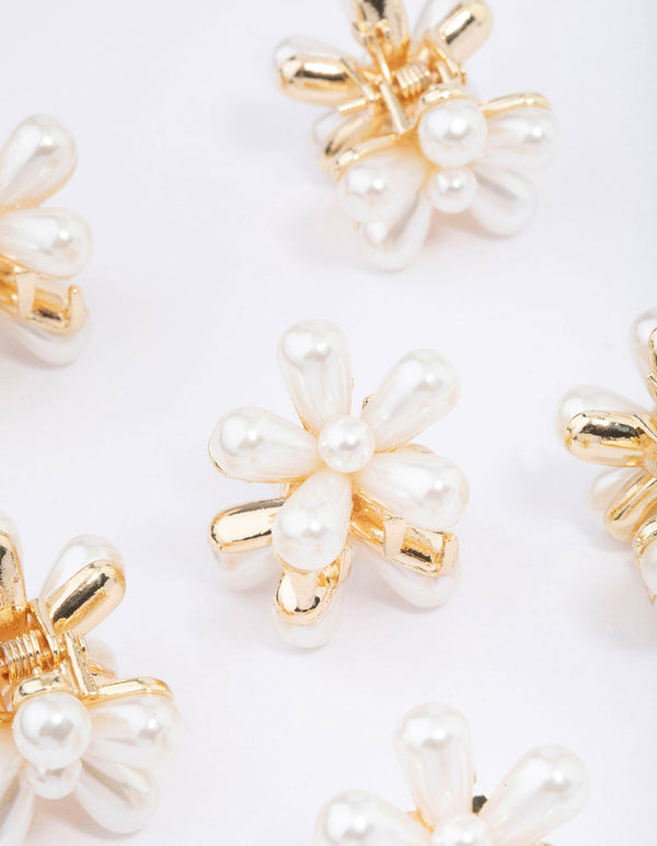 Gold Mini Pearl Daisy Hair Claw Clip 6-Pack