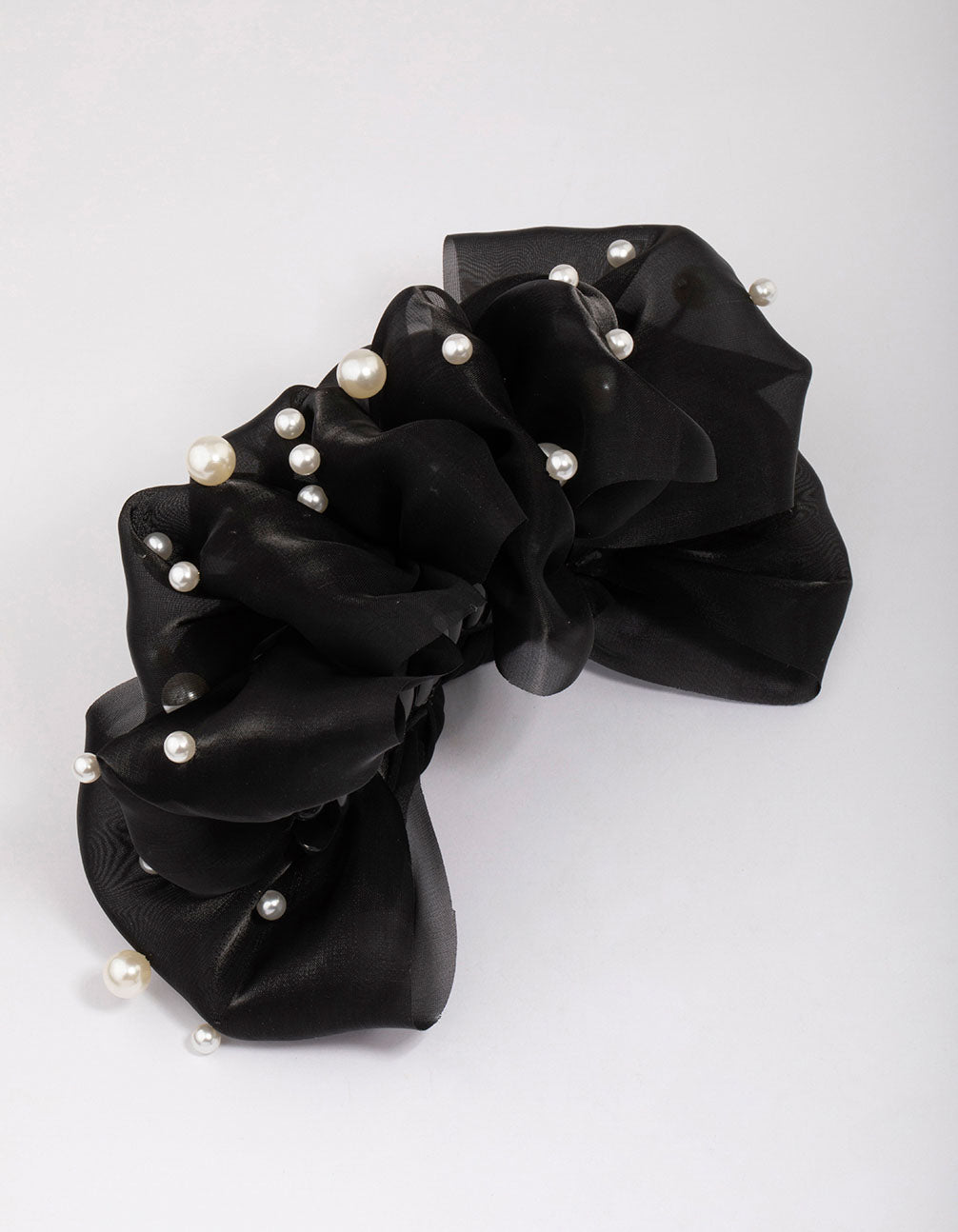 Black Large Chiffon Pearl Bow Hair Claw Clip