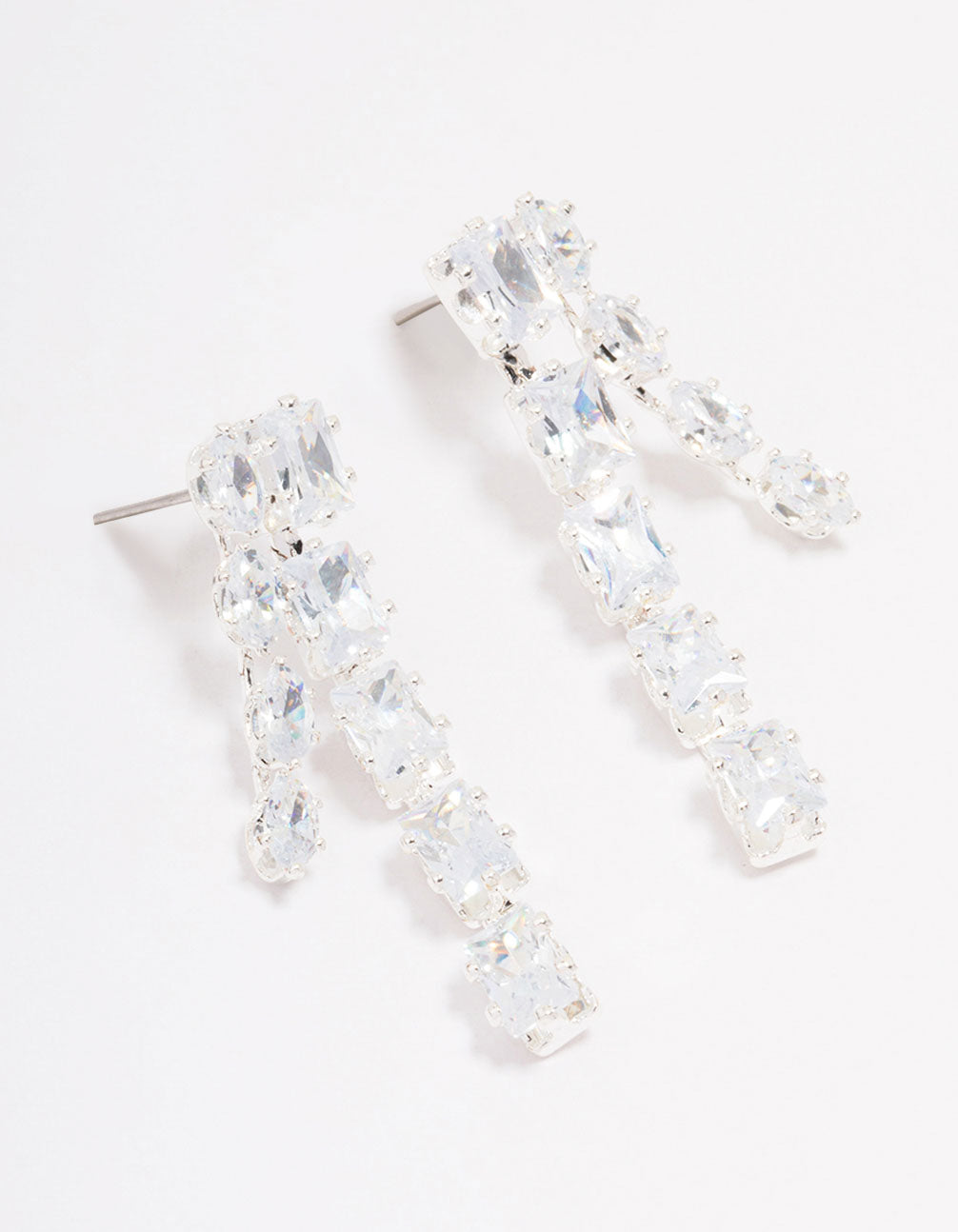 Silver Multi Cubic Zirconia Stone Cup Chain Drop Earrings