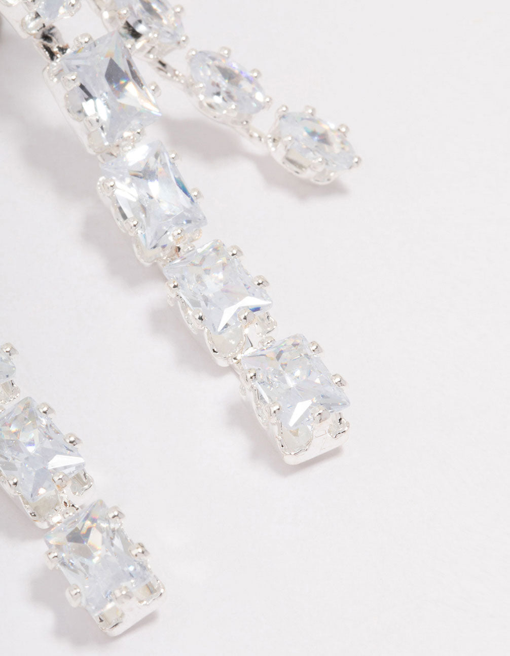 Silver Multi Cubic Zirconia Stone Cup Chain Drop Earrings
