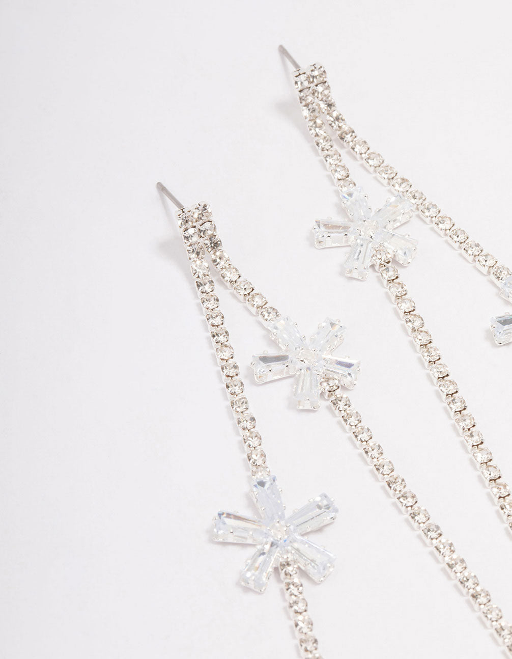 Silver Cubic Zirconia Flower Drop Earrings