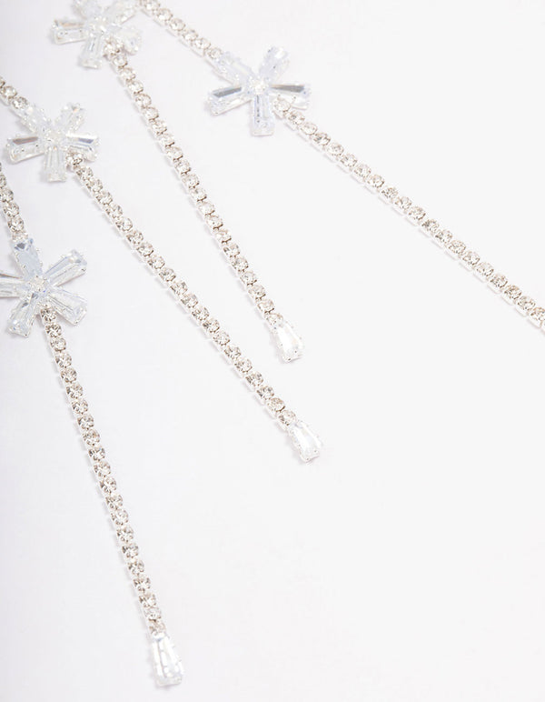 Silver Cubic Zirconia Flower Drop Earrings