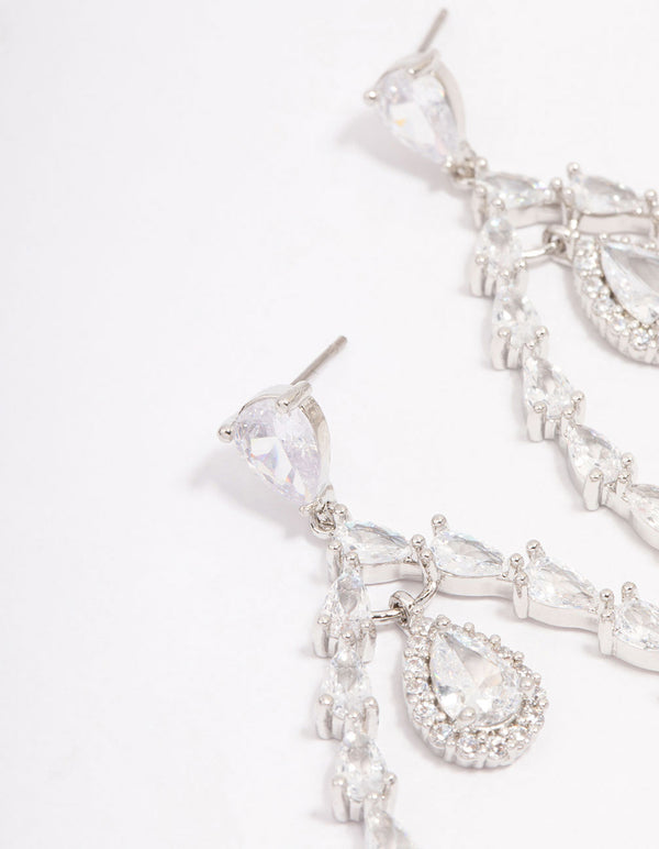 Silver Cubic Zirconia Pear Stone Drop Earrings