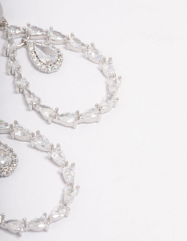 Silver Cubic Zirconia Pear Stone Drop Earrings