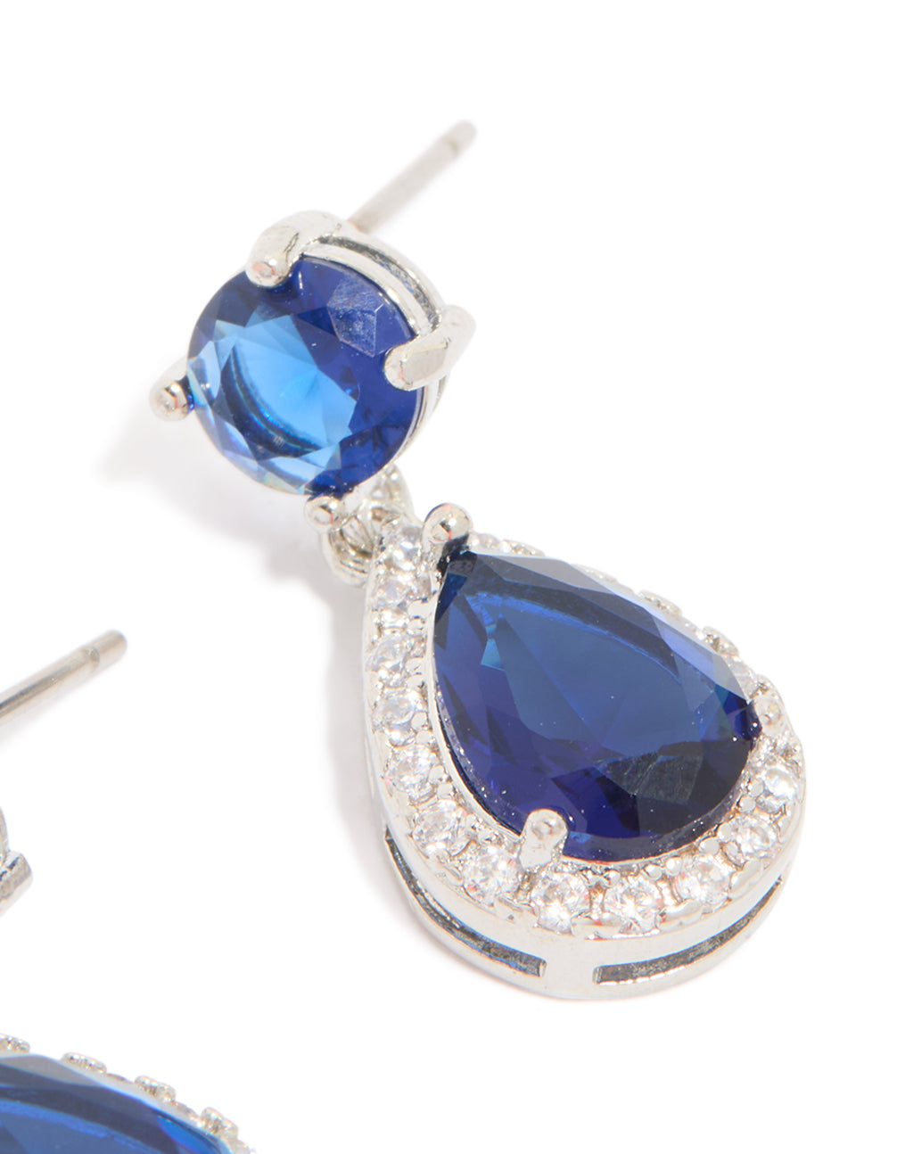 Silver Sapphire Stone Teardrop Drop Earrings