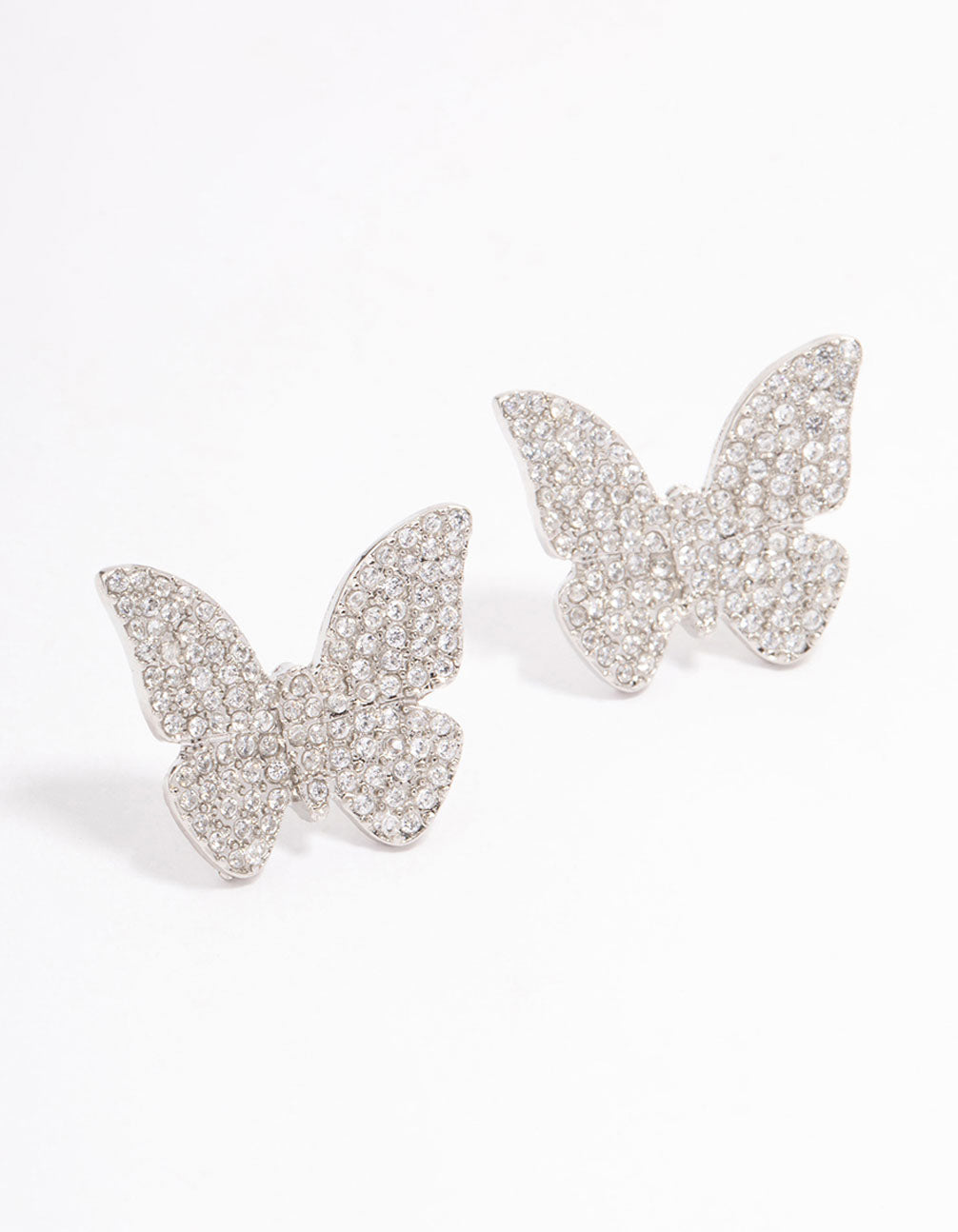 Silver Butterfly Cubic Zirconia Stone Stud Earrings