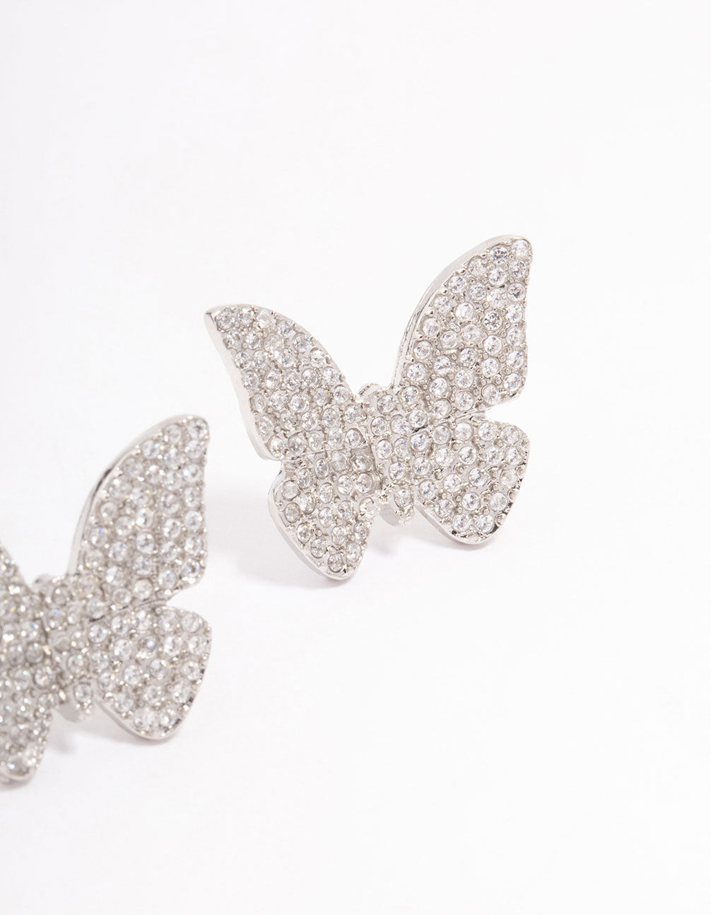 Silver Butterfly Cubic Zirconia Stone Stud Earrings