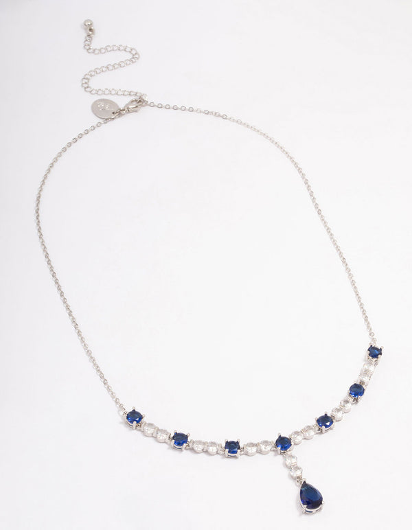 Silver Sapphire Stone Drop Necklace