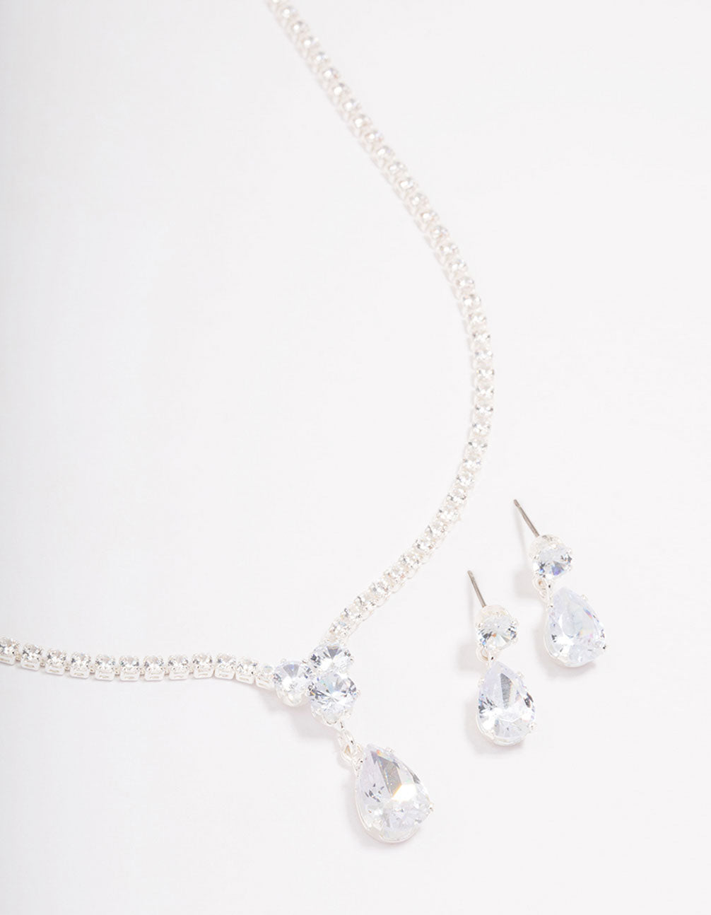 Silver Solitaire Necklace & Earring Jewellery Set