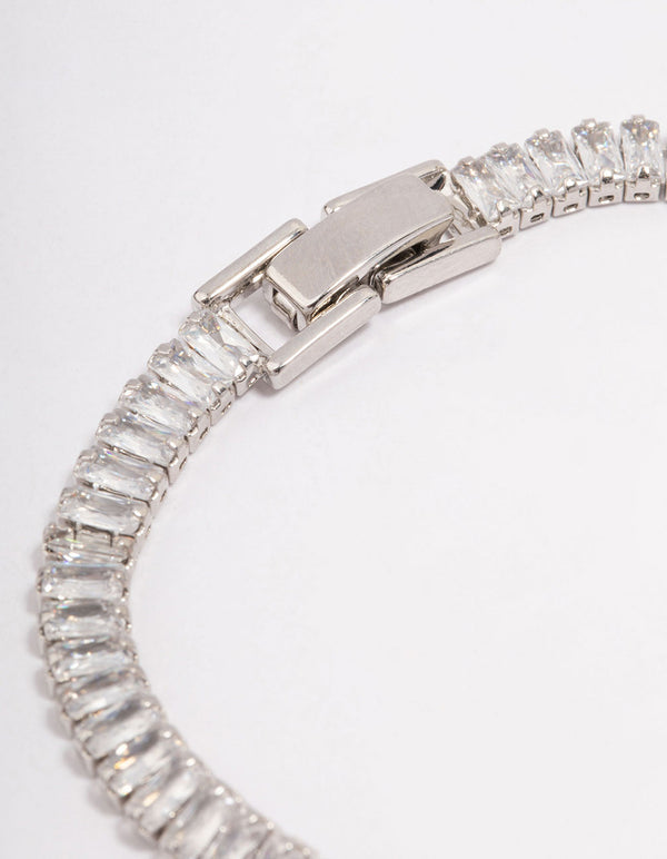 Silver Round Emerald-Cut Rectangular Tennis Bracelet
