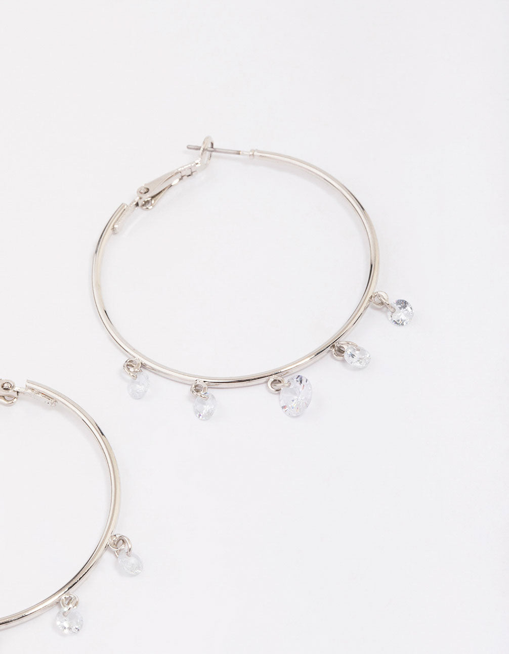 Silver Cubic Zirconia Dangle Hoop Earrings