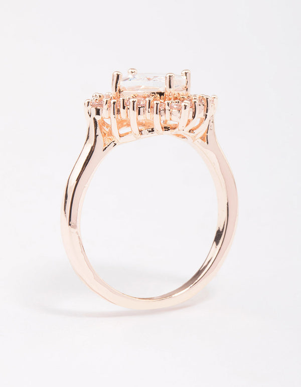 Rose Gold Cubic Zirconia Framed Square Ring