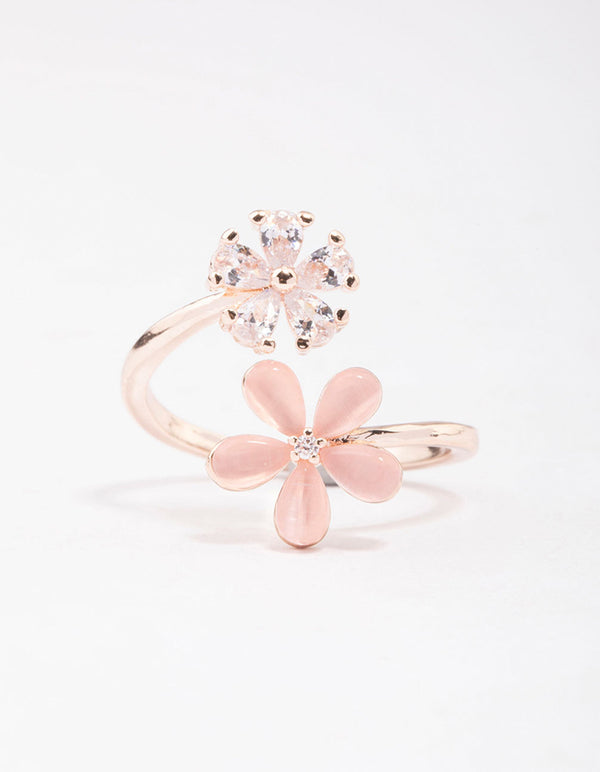 Rose Gold Double Daisy Wrap Ring