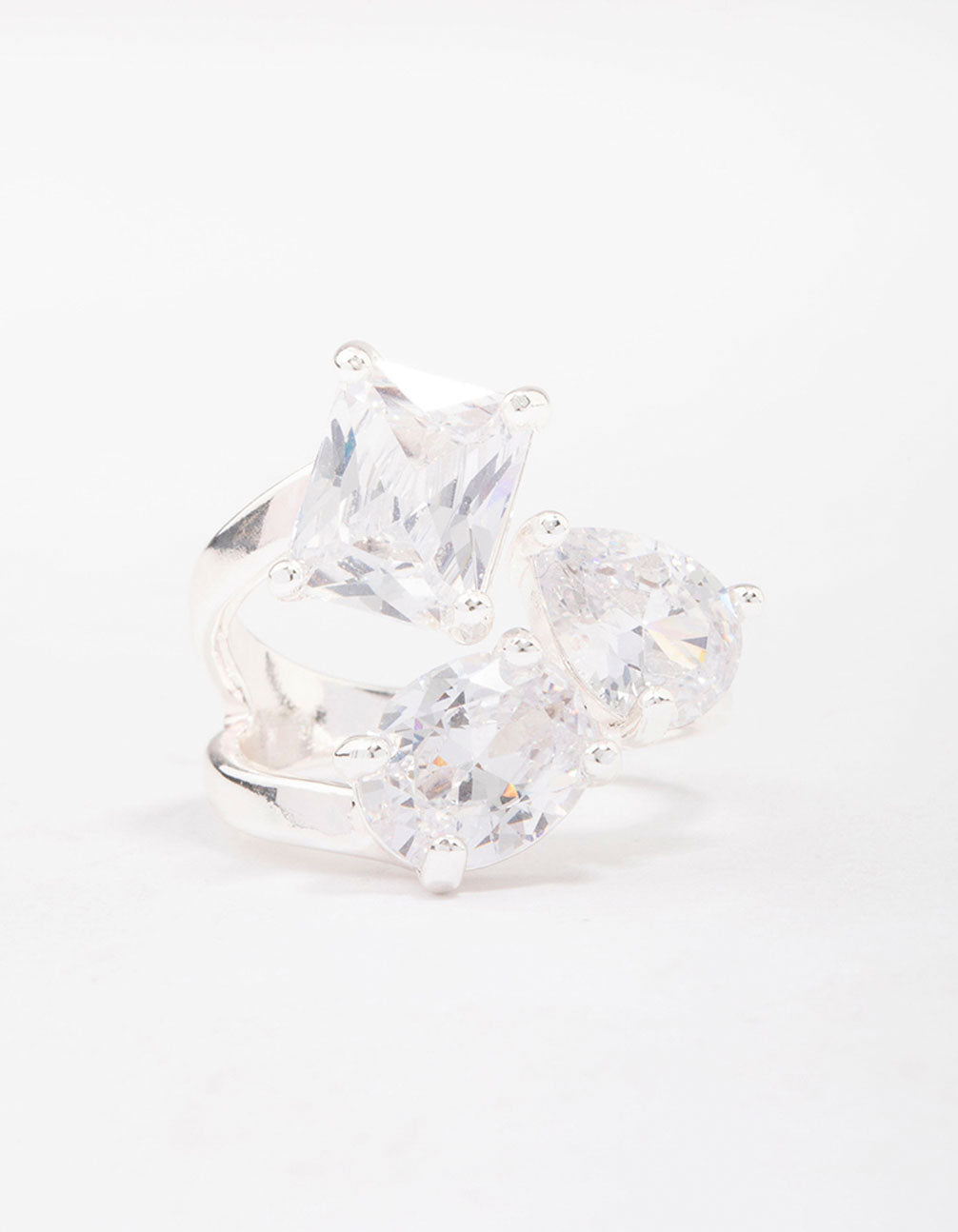 Silver Mixed Stone Trio Cubic Zirconia Ring