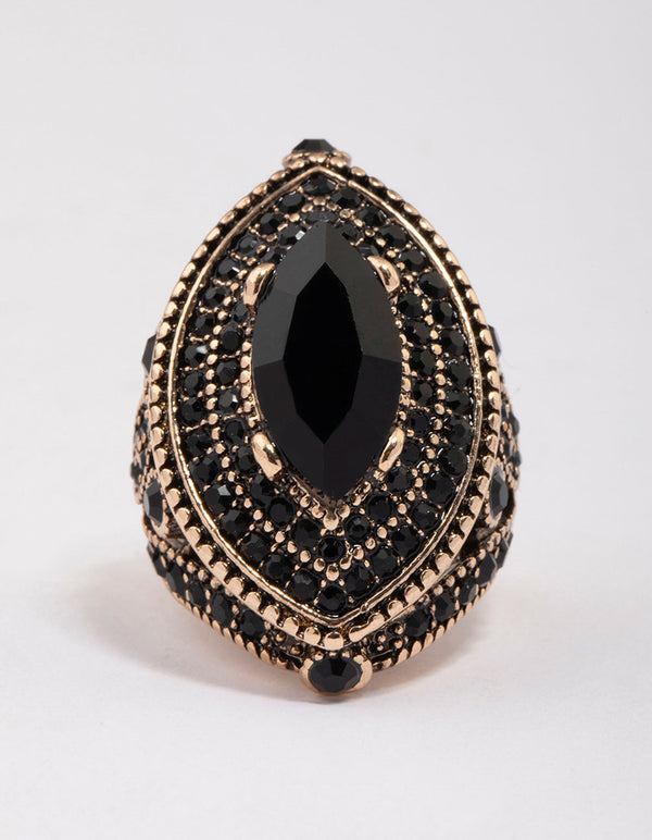 Gold & Black Grand Marquise Cocktail Ring