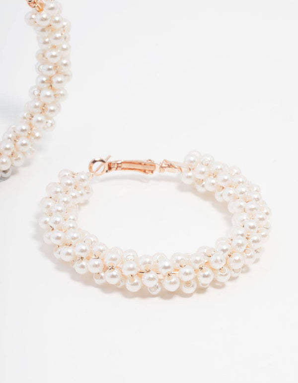 Rose Gold Pearl Medium Hoop Earrings