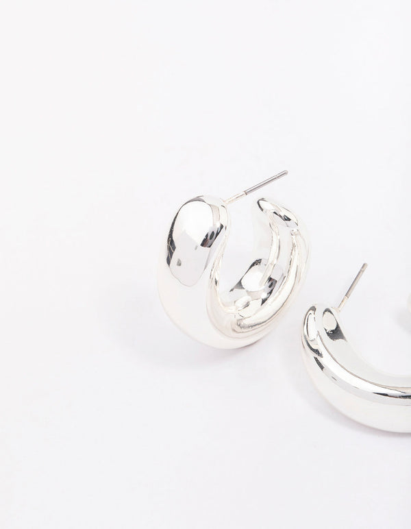 Silver Chunky Simple Slide Hoop Earrings